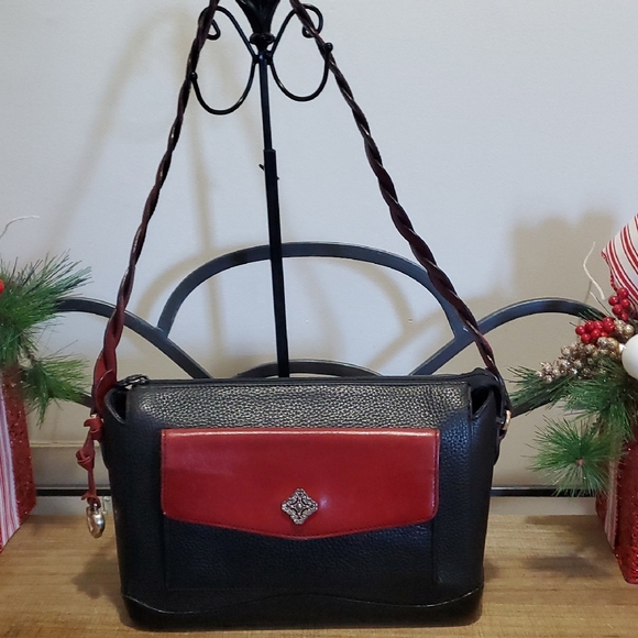 Brighton Women's Faye Black Leather Red Flap Shoulder Bag Boho Cottagecore